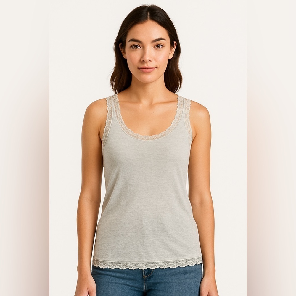 Vintage Y2K Victoria’s Secret Blue Sheer Lace Trim Tank Top Small Ribbed Cami